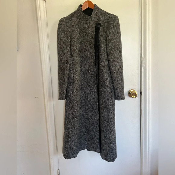 Vintage Black and White Felted Wool Winter Peacoat Coat | S/M - Picture 5 of 7